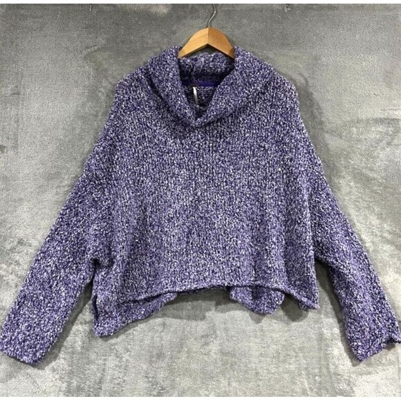 Free People BFF Pullover Sweater Purple Grape Plush Cowl Neck Boxy Oversized Sm - Picture 3 of 13